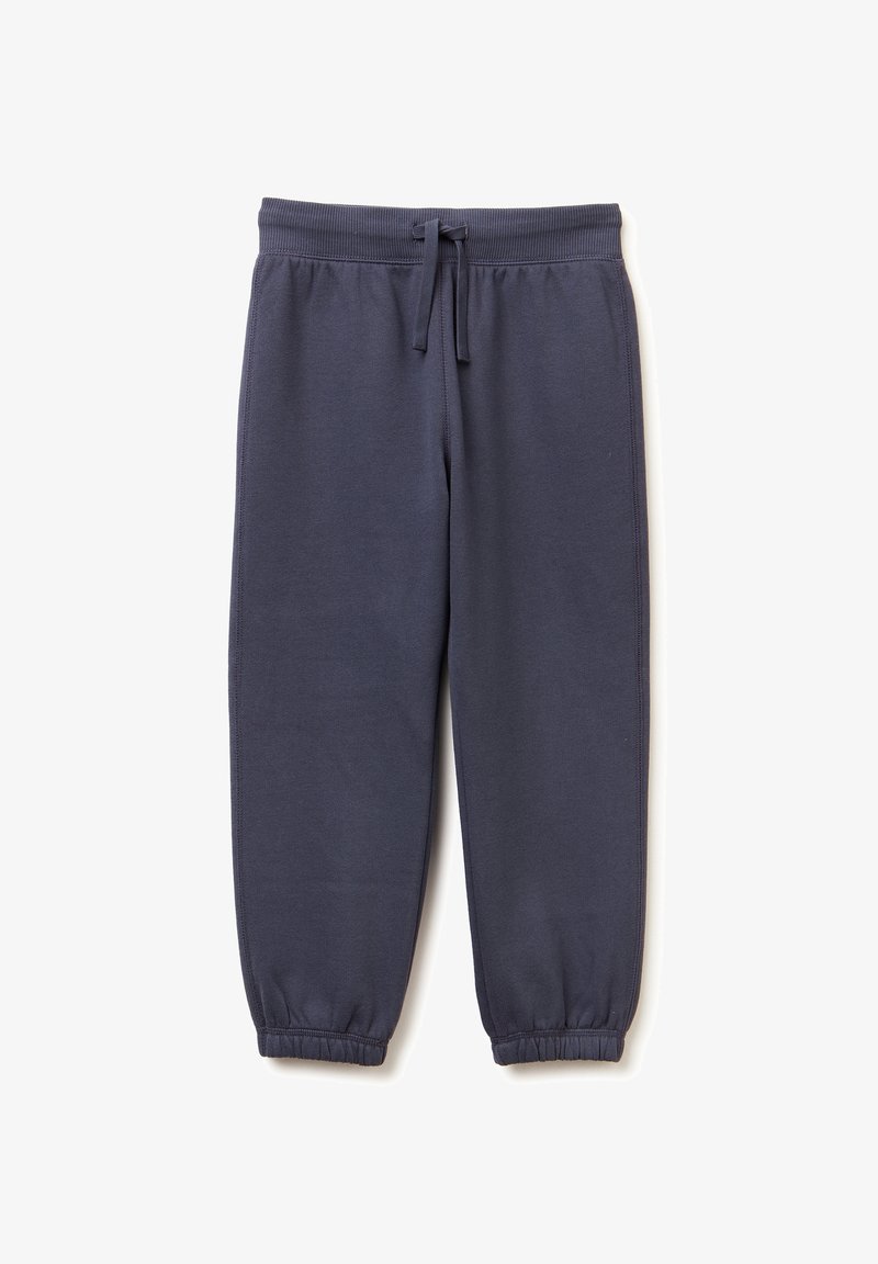 Námořnické tepláky vyrobené z měkké tkaniny. Elastický pas s šňůrkou. Stahované kotníky a boční švy vytvářejí uvolněný siluetu.