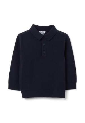 Polo de manga larga azul marino en mezcla de algodón, con cuello, pestaña de tres botones y puños y dobladillo acanalados.