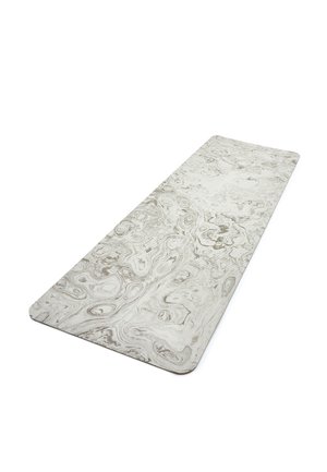 Light gray area rug with a marbled pattern, featuring smooth texture and rounded corners. Dimensions are elongated and rectangular.