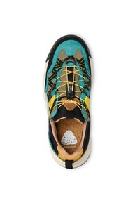 Baskets multicolores avec des accents turquoise, noir et jaune. Tige en suède et textile avec des détails texturés ; système de laçage avec languette.