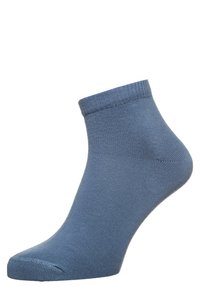 Calzini alla caviglia in cotone di colore blu uniforme. Presentano un bordo a coste, una texture liscia e un design con punta tonda.