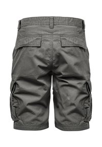 Graue Cargo-Shorts aus strapazierfähigem Material, mit zwei Gesäßtaschen, Seitentaschen und einem bequemen Bund.
