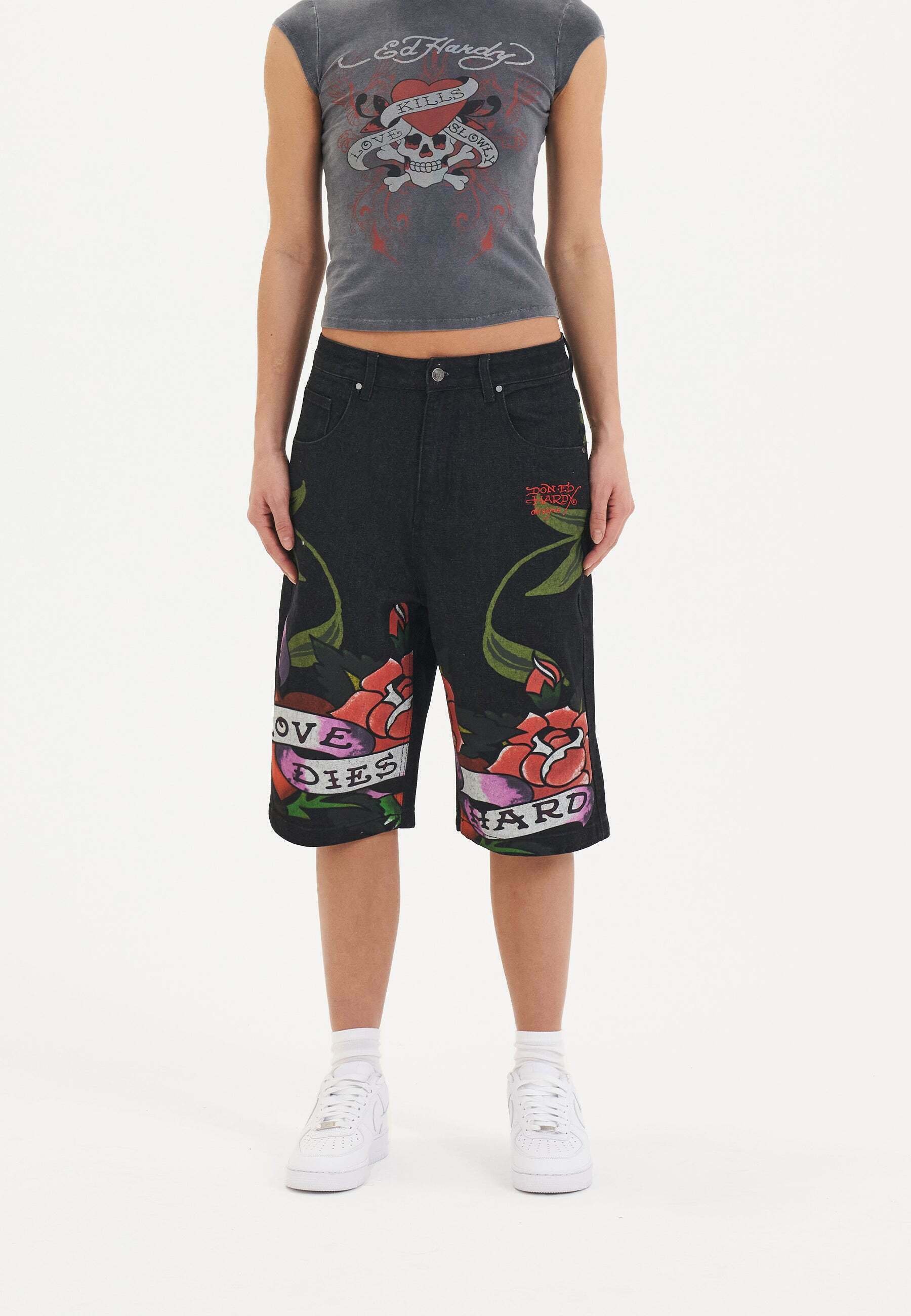 パンツ [Sculptor X Ed Hardy] Cherry Shorts Skull Panther Mens Mesh Short