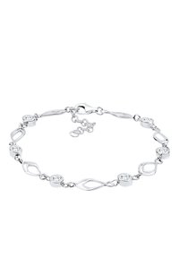 Silberarmband mit runden Kristallen und ovalen Gliedern, versehen mit einer polierten Oberfläche und einem sicheren Verschluss mit einem verstellbaren Kettendetail.