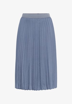 Faltenrock aus weichem blauen Stoff, mit einem breiten elastischen Bund und einer fließenden Silhouette, die durch vertikale Falten Struktur erhält.