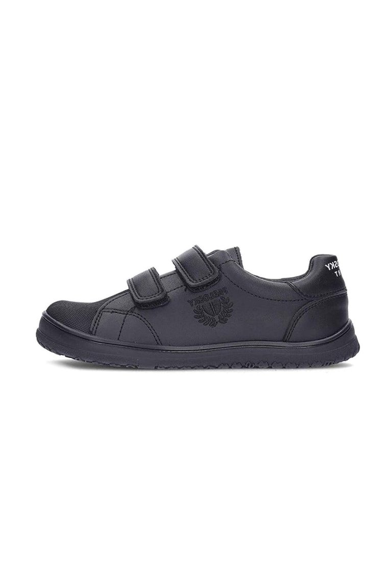 Zapatillas deportivas negras con dos correas de Velcro, con un acabado texturizado y detalle del logo en el lateral y en el talón. Suela de goma duradera.