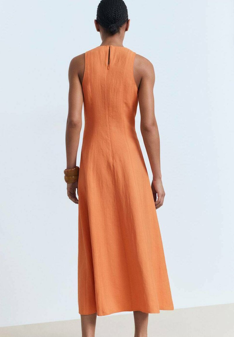 mango orange linen dress Bow linen-blend dress