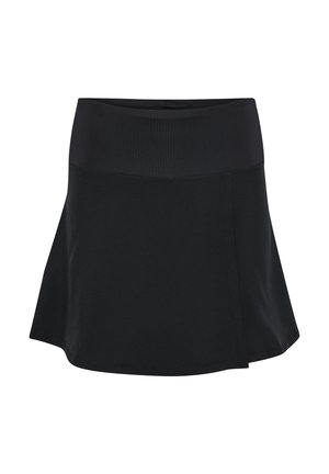 Czarna spódnico-spodenki sportowe z szerokim pasem i subtelnym szwem po prawej stronie, zaprojektowane dla komfortu i swobody ruchu.