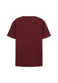 T-shirt corto bordeaux, realizzato in cotone morbido, con collo tondo e una vestibilità morbida, rifinito con cuciture pulite sui bordi.