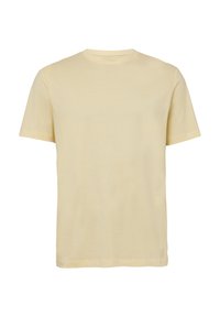 Korte mouwen, ronde hals t-shirt van lichtgeel katoen met een gladde textuur en subtiele logo-detail op de borst.