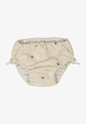 Babysvømmedragt med cremefarvet tekstur, små broderede bier og justerbare sidestropper.