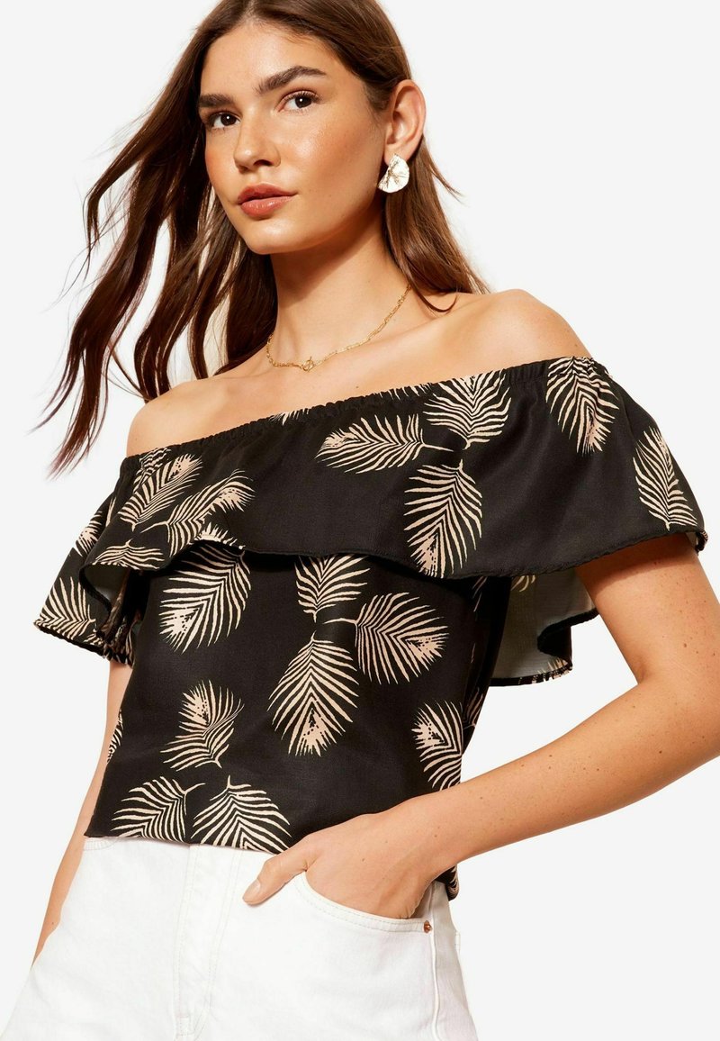 Friends Like These AIRFLOW RUFFLE LOOK BARDOT - REGULAR FIT - Bluse - black white