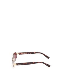 Tortoiseshell sunglasses with gold accents, square lenses, and a curved arm design featuring "Guess Jeans" branding on the stem.