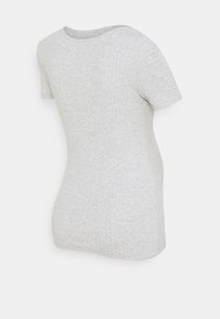 Camiseta ajustada de manga corta en gris claro con un sutil efecto jaspeado, sobre un fondo blanco liso.