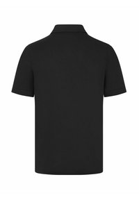 Czarny polo z bawełny, z krótkimi rękawami, klasycznym kołnierzykiem i czystym wzornictwem, bez widocznych wzorów czy akcentów.