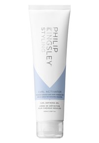 Weisse Tube mit der Aufschrift "Philip Kingsley" und blauen Akzenten. Enthält 100 ml Lockendefiniergel mit dem Etikett "Curl Activator" zur Hervorhebung von Locken mit mittlerem Halt.