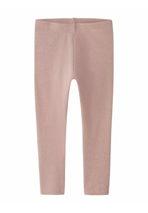 Leggings roses à côtes avec un design ajusté, dotés d'une taille élastique et d'une texture lisse, s'étendant jusqu'aux chevilles sans poches.