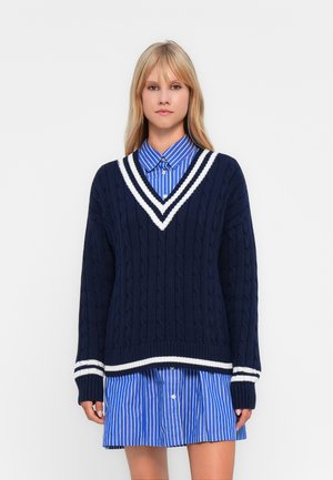 COTTON V NECK TIPPING CABLE - Strikkegenser - navy uniform