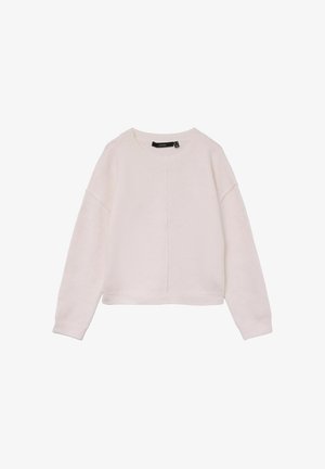 Vit kortärmad tröja gjord av mjukt tyg. Har rund halsringning, löst passform och nedhängda axlar. Ren design utan synliga mönster.