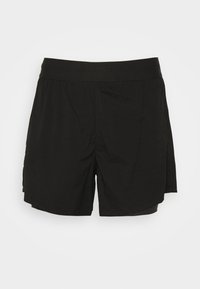Pantalones cortos deportivos negros con una cinturilla elástica, con una textura suave y un corte relajado, diseñados para la comodidad y la movilidad.