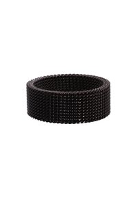 Anello in rete nera con design liscio e arrotondato, caratterizzato da una superficie texturizzata e modelli intrecciati uniformemente distribuiti.