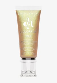 Tubo di glitter liquido waterproof Colorfix Foils di Danessa Myricks, con lucentezza dorata, adatto per occhi, viso e labbra, con tappo trasparente.