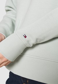 Jasnozielony sweatshirt z prążkowanymi mankietami i dołem. Posiada małe haftowane logo w kolorze czerwonym, białym i niebieskim na rękawie.