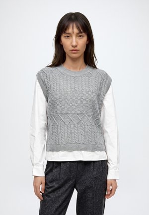 ONLY, ONLKIRA L/S SHIRT KNT - Pullover - medium grey melange detail:white shirt