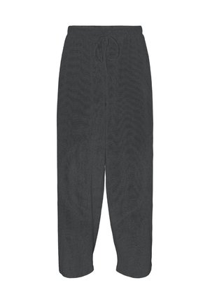 Zwarte casual broek met elastische tailleband en trekkoord, met een rechte, losse pasvorm en enkellange snit.
