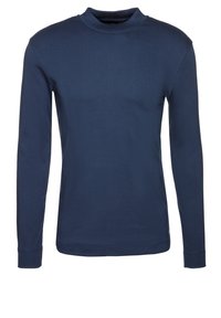 Maglietta a maniche lunghe blu navy concollo tondo, slim fit e design semplice, senza cuciture.