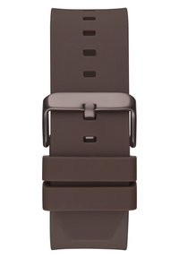 Bracelet de montre en silicone marron avec boucle réglable, disposant de plusieurs trous pour l'ajustement de la taille et d'une texture lisse et mate.