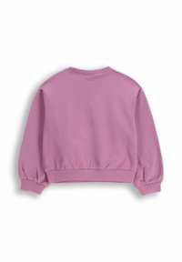 Fioletowa bluza z krótkim krojem, okrągłym dekoltem i bufkami na rękawach. Bluza posiada prążkowany pas i mankiety dla lepszego dopasowania.