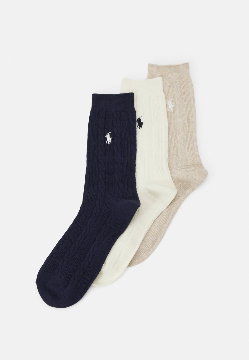 Polo Ralph Lauren CABLE-KNIT CREW SOCK 3-PACK - Κάλτσες - navy/ivory/camel