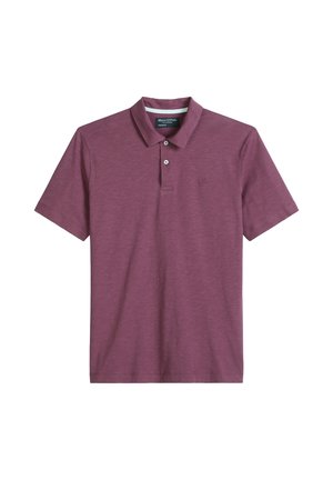 Kurzärmeliges Pflaumen-Poloshirt mit Zweiknopf-Leiste, Kragen und dezenter Logo-Stickerei auf der linken Brust.
