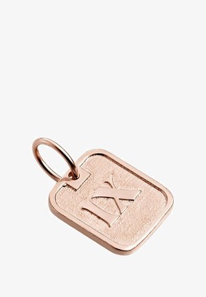 Colgante rectangular de oro rosa con superficie texturizada y grabado "IX" en el centro, conectado a un pequeño lazo de metal.