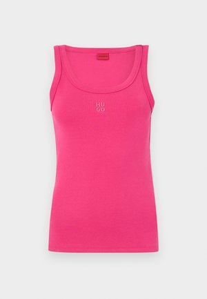 Fitted pink tank top made of smooth cotton fabric, featuring a curved neckline and a small "HUGO" logo in white at the center front.