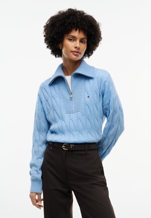 Tommy Hilfiger, PURE WOOL CABLE KNIT QUARTER-ZIP JUMPER - Пуловер - faded light blue