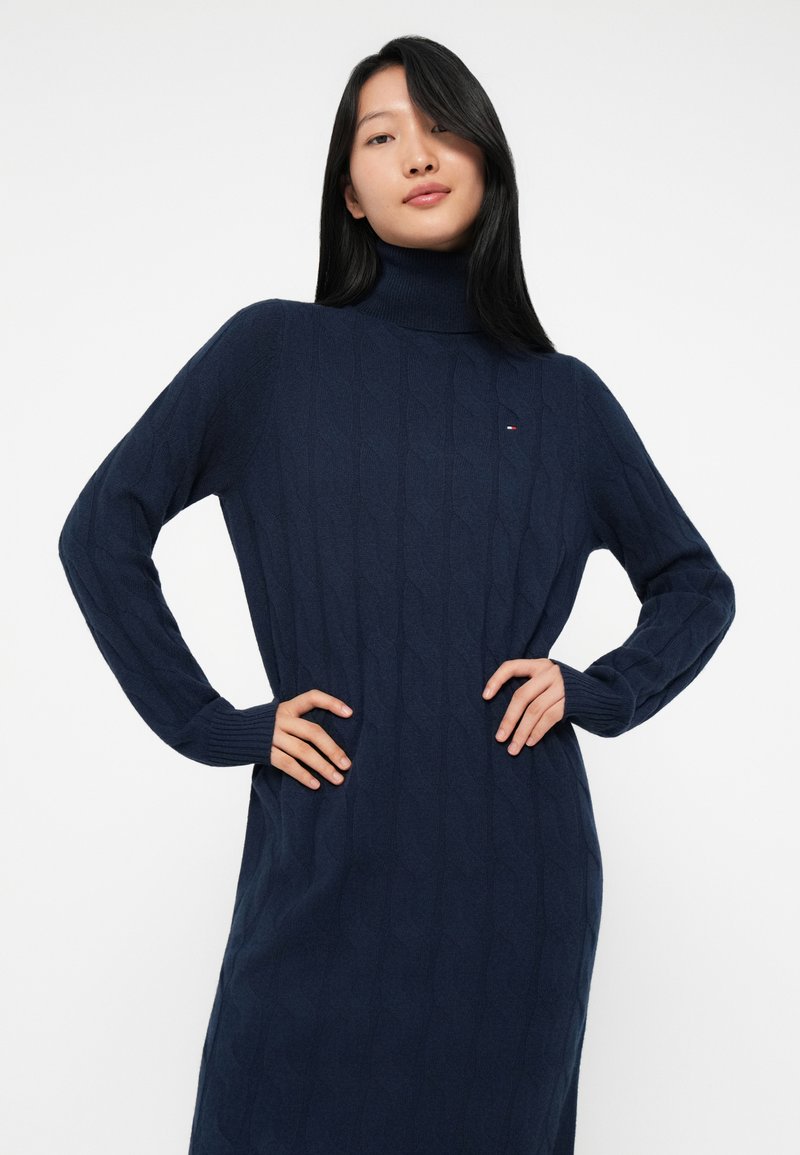 Tommy Hilfiger SOFT CABLE ROLL DRESS - Jumper dress - dark night navy/dark  blue - Zalando.ie