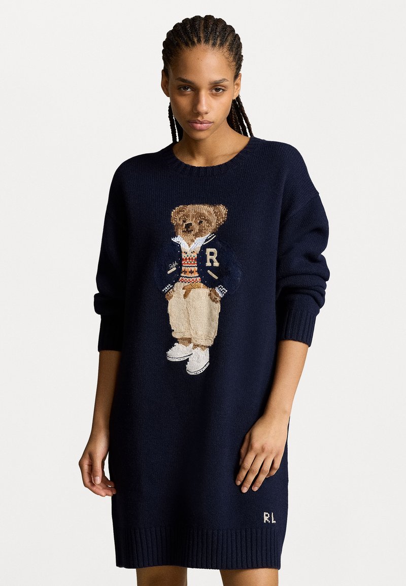 Polo Ralph Lauren POLO BEAR CREWNECK SWEATER DRESS - Stickad klänning - hunter navy