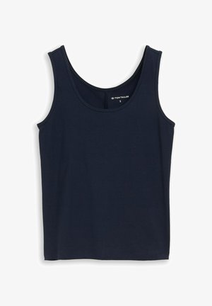 Granatowy bezrękawnik z dekoltem w kształcie litery U, rozmiar mały, wykonany z bawełny, marka Tom Tailor.