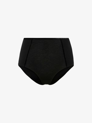 Hochgeschnittene schwarze Unterwäsche aus weichem Stoff. Mit einem strukturierten Design, kontrastierenden glatten Einsätzen und einem nahtlosen Bund.