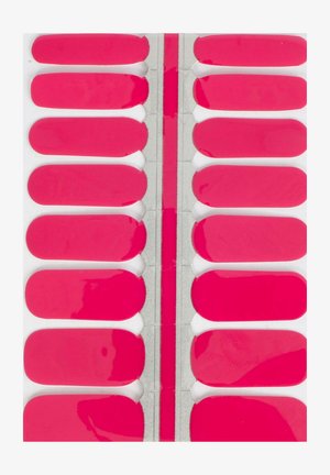 Set di adesivi per unghie lucidi e rosa brillante, che presenta varie dimensioni per unghie su uno sfondo trasparente con una striscia argentata che le separa.