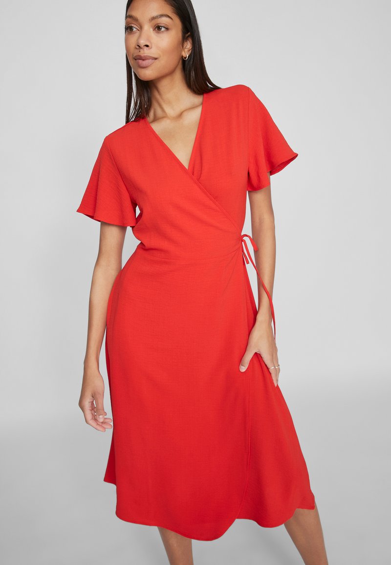 VILA - VILOVIE WRAP MIDI DRESS - Vestido informal - poppy red, Ampliar