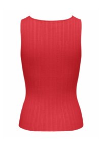 Haut sans manches côtelé rouge avec encolure dégagée et taille ajustée.
