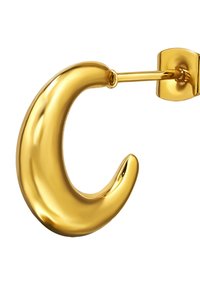 Orecchini d'oro con un design audace e curvo, caratterizzati da una superficie liscia e lucida e una chiusura a perno sicura.
