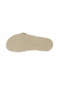 Suola di scarpa beige chiaro con superficie testurizzata, caratterizzata da scanalature orizzontali e verticali. Contrassegnata con la taglia 37. Design piatto, senza accenti aggiuntivi.