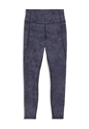 Dunkelgraue, gemusterte, hoch taillierte Sportleggings in voller Länge mit sichtbaren Nahtdetails.
