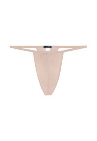 Nude g-streng trusse lavet af glat stof med tynde stropper og et minimalistisk design. Inkluderer et lille logo på linningen.