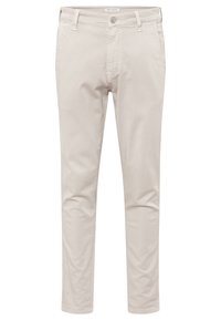 Jasnobeżowe chinosy o wąskim kroju. Wykonane z miękkiej bawełnianej tkaniny, wyposażone w zapięcie na guziki oraz standardowy design z pięcioma kieszeniami.