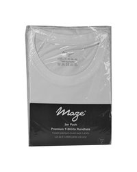 Pakke med fem premium bomulds T-shirts med rund hals. Gennemsigtig plastikindpakning, mærke med brandnavn, størrelser og vaskeanvisninger.